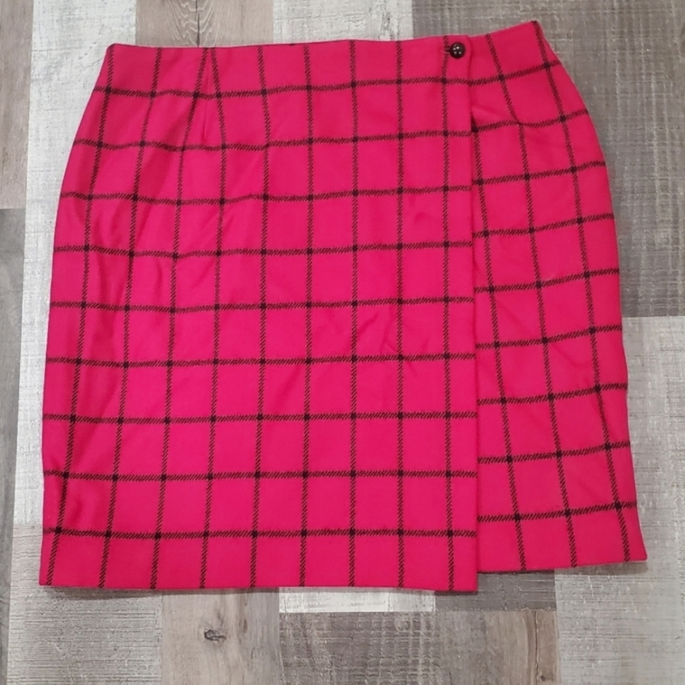 jones new york  vintage wrap plaid  wool  skirt